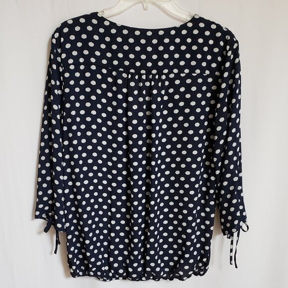 Soho - Navy Blue and White Polka Dot Blouse. Size Large - Picture 2 of 6